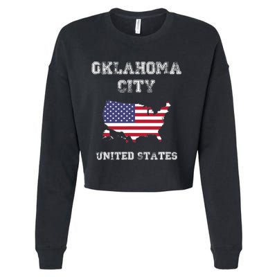 Retro Oklahoma City United States Distressed USA Flag Cropped Pullover Crew