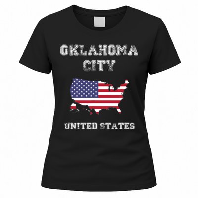 Retro Oklahoma City United States Distressed USA Flag Women's T-Shirt