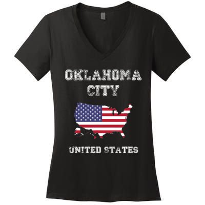 Retro Oklahoma City United States Distressed USA Flag Women's V-Neck T-Shirt