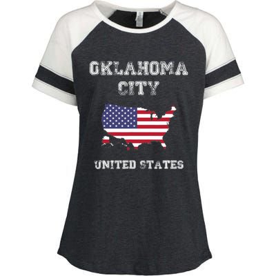 Retro Oklahoma City United States Distressed USA Flag Enza Ladies Jersey Colorblock Tee