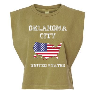 Retro Oklahoma City United States Distressed USA Flag Garment-Dyed Women's Muscle Tee