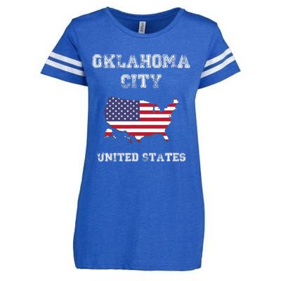 Retro Oklahoma City United States Distressed USA Flag Enza Ladies Jersey Football T-Shirt