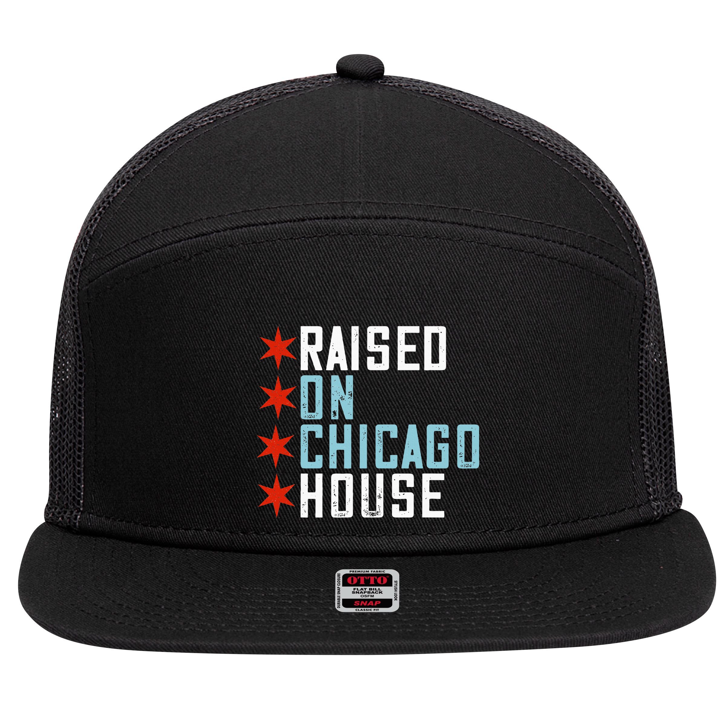 Raised On Chicago House Music Edm Dj Illinois Raver 7 Panel Mesh Trucker Snapback Hat