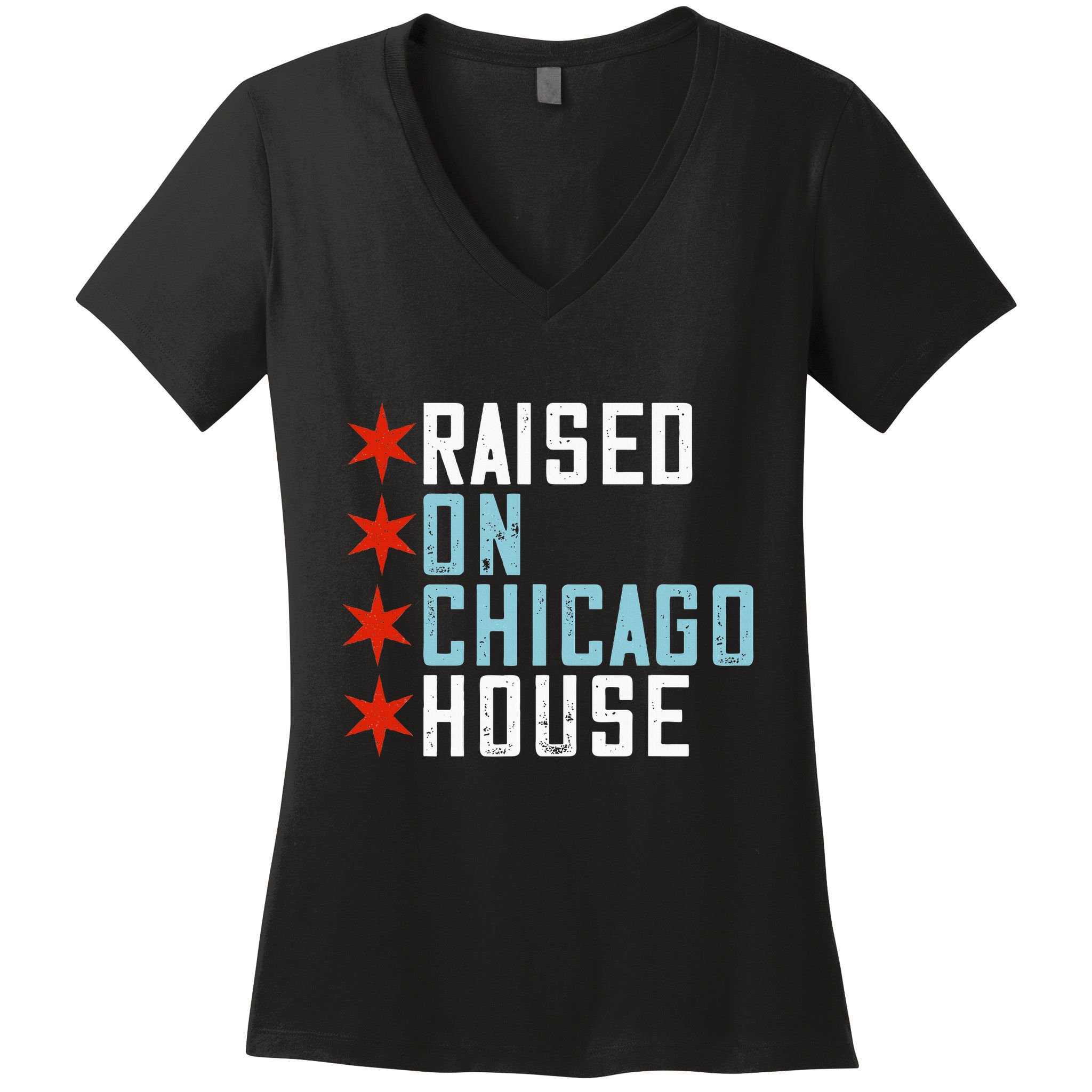 Raised On Chicago House Music Edm Dj Illinois Raver Women's V-Neck T-Shirt