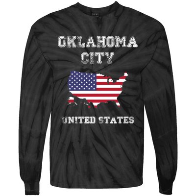 Retro Oklahoma City United States Distressed USA Flag Premium Tie-Dye Long Sleeve Shirt