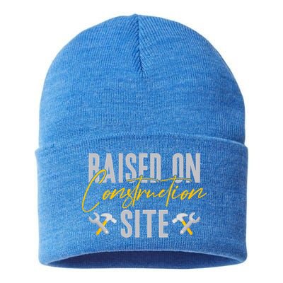 Raised On Construction Site Construction Worker Gift Sustainable Knit Beanie