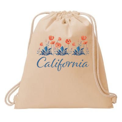 Row Of California Poppies Drawstring Bag