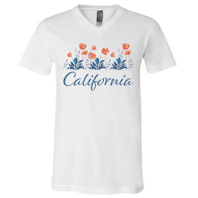 Row Of California Poppies V-Neck T-Shirt