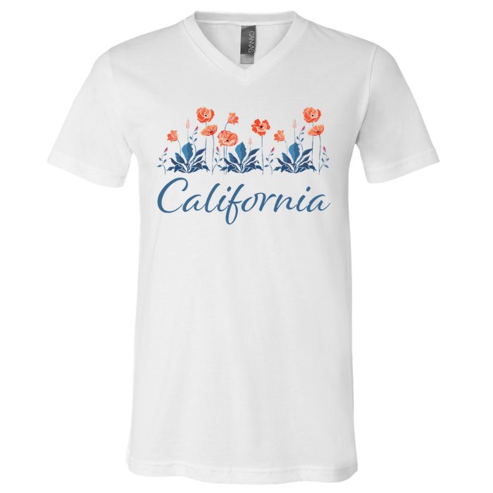 Row Of California Poppies V-Neck T-Shirt