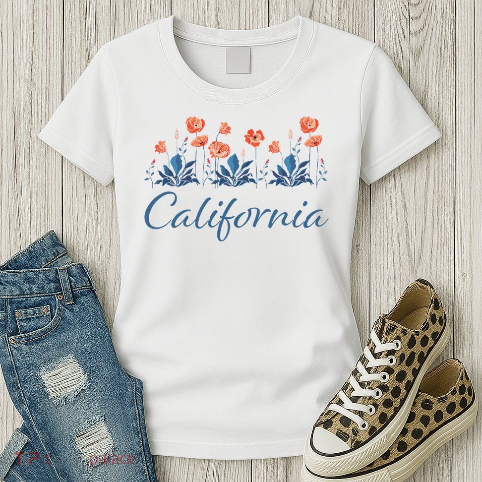 Row Of California Poppies Womens T-Shirt