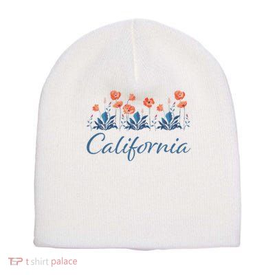 Row Of California Poppies Short Acrylic Beanie