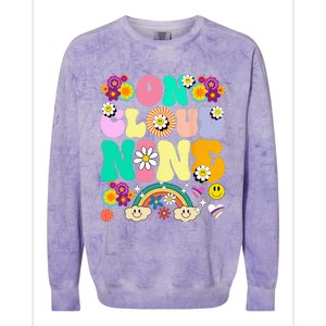 Retro On Cloud Nine Flower Happy 9th Birthday 9 Years Old Colorblast Crewneck Sweatshirt