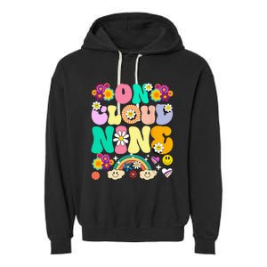 Retro On Cloud Nine Flower Happy 9th Birthday 9 Years Old Garment-Dyed Fleece Hoodie