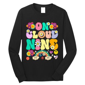 Retro On Cloud Nine Flower Happy 9th Birthday 9 Years Old Long Sleeve Shirt