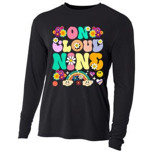 Retro On Cloud Nine Flower Happy 9th Birthday 9 Years Old Cooling Performance Long Sleeve Crew