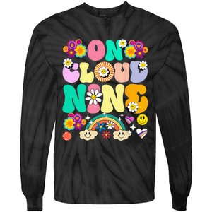 Retro On Cloud Nine Flower Happy 9th Birthday 9 Years Old Tie-Dye Long Sleeve Shirt