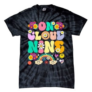 Retro On Cloud Nine Flower Happy 9th Birthday 9 Years Old Tie-Dye T-Shirt