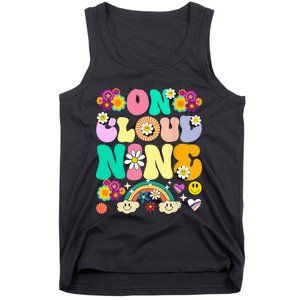 Retro On Cloud Nine Flower Happy 9th Birthday 9 Years Old Tank Top