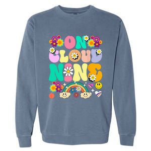 Retro On Cloud Nine Flower Happy 9th Birthday 9 Years Old Garment-Dyed Sweatshirt