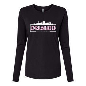 Retro Orlando City Skyline Womens Cotton Relaxed Long Sleeve T-Shirt