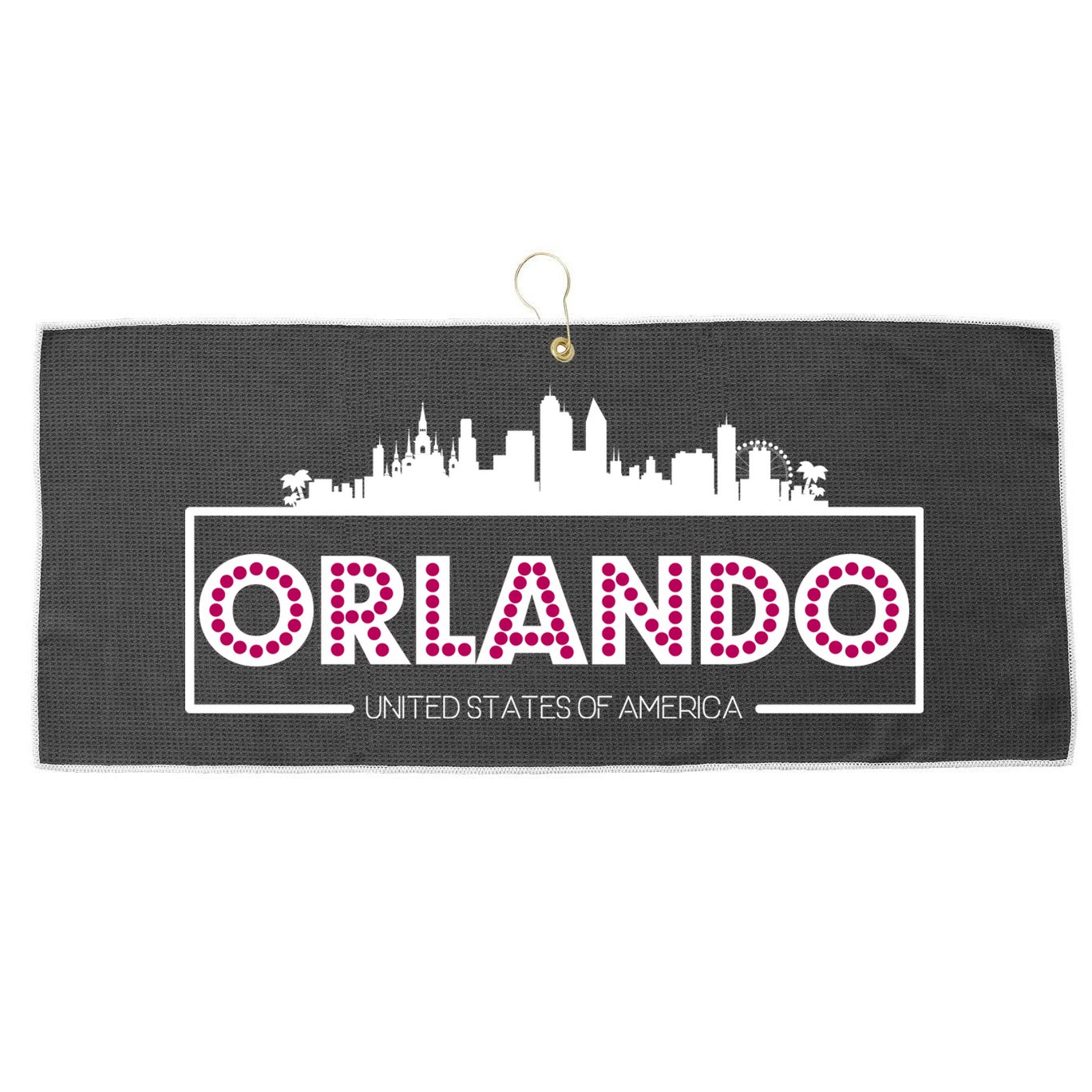 Retro Orlando City Skyline Large Microfiber Waffle Golf Towel