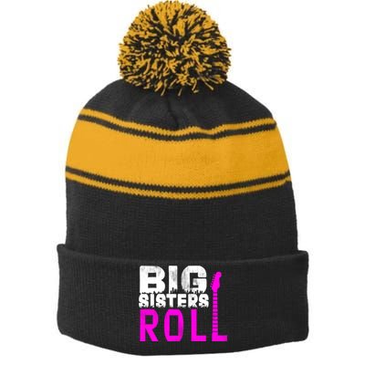 Rock And Roll Big Sisters Stripe Pom Pom Beanie