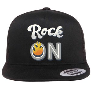 Rock On Flame Flat Bill Trucker Hat