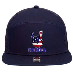 Rock On Merica 7 Panel Mesh Trucker Snapback Hat