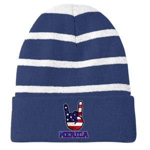 Rock On Merica Striped Beanie with Solid Band