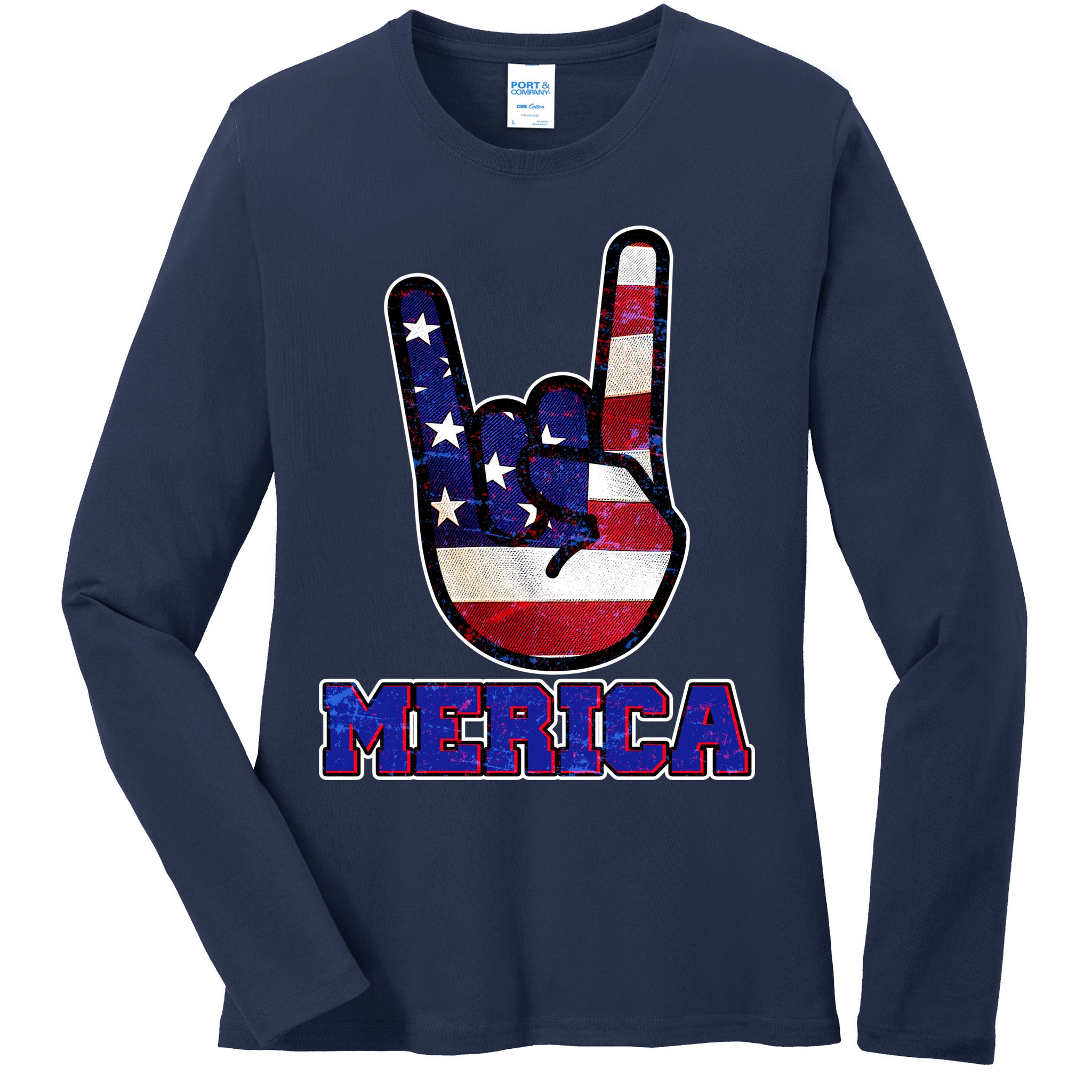 Rock On Merica Ladies Long Sleeve Shirt