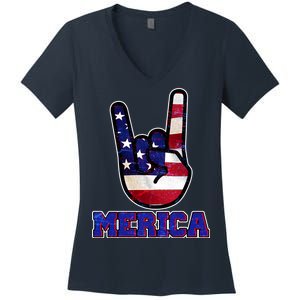 Rock On Merica Women's V-Neck T-Shirt