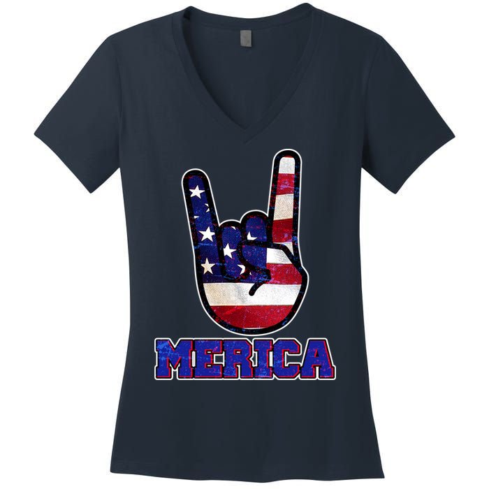 Rock On Merica Women's V-Neck T-Shirt