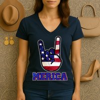 Rock On Merica Women's V-Neck T-Shirt