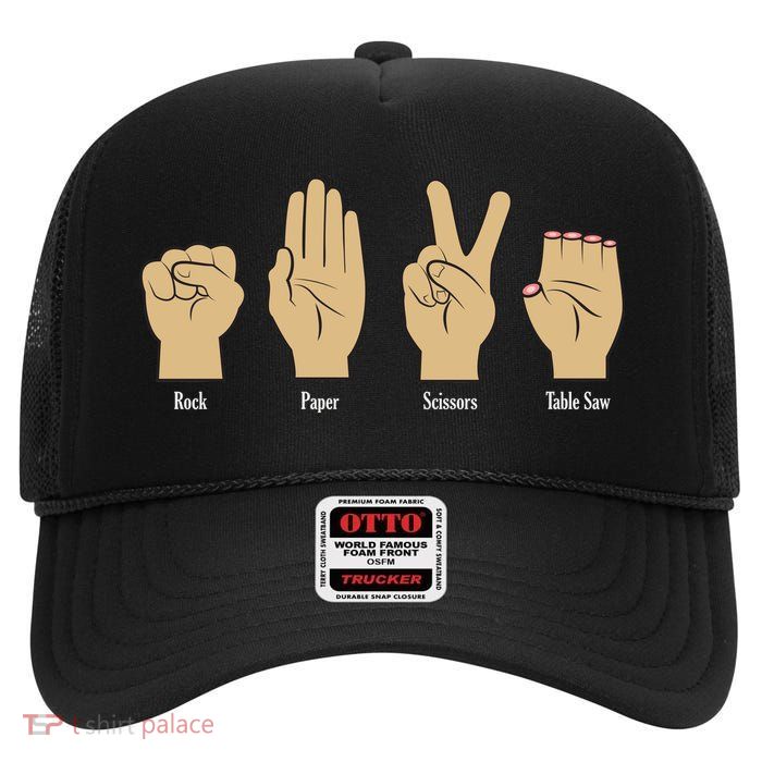 Rock Paper Scissors Table Saw High Crown Mesh Back Trucker Hat