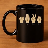 Rock Paper Scissors Table Saw 11oz C Handle Ceramic Mug
