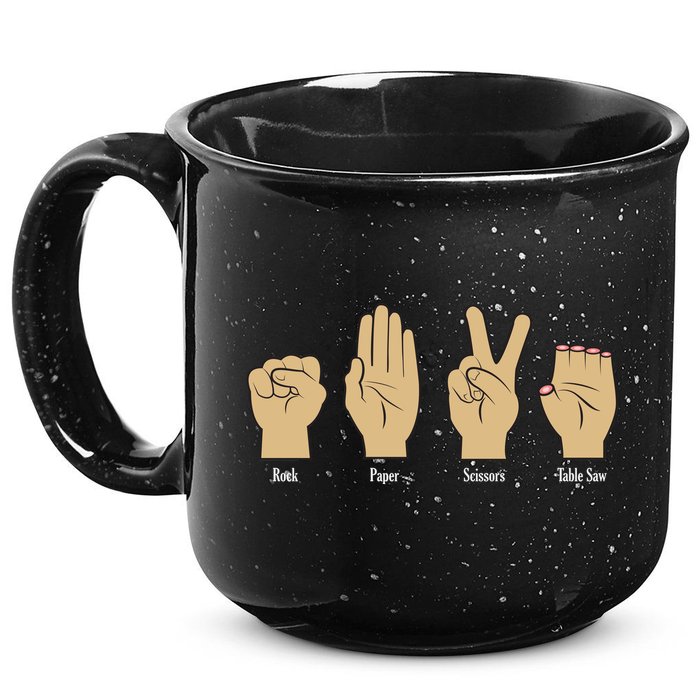 Rock Paper Scissors Table Saw 15oz Campfire Ceramic Mug
