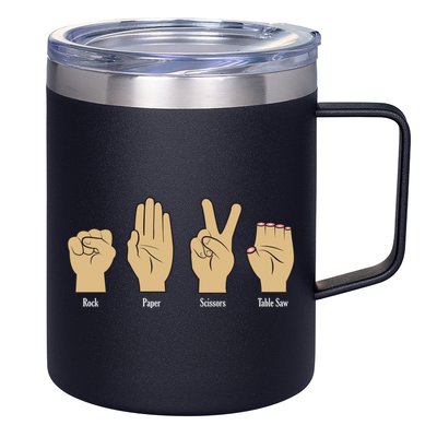 Rock Paper Scissors Table Saw 12oz Stainless Steel Coffee Mug