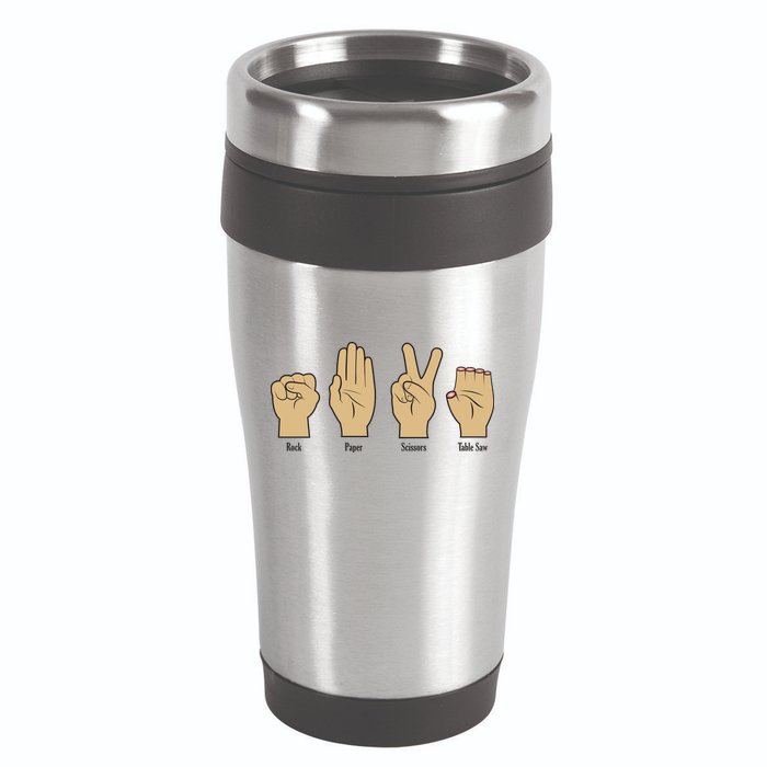 Rock Paper Scissors Table Saw 16oz Travel Tumbler