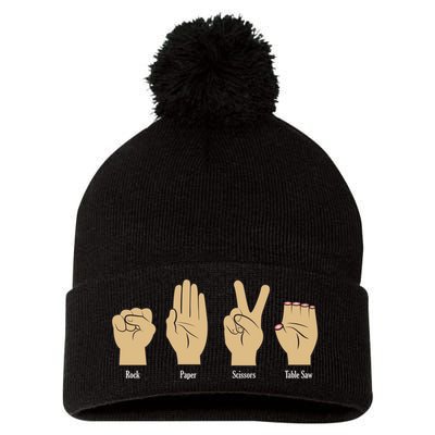 Rock Paper Scissors Table Saw Pom Pom 12in Knit Beanie