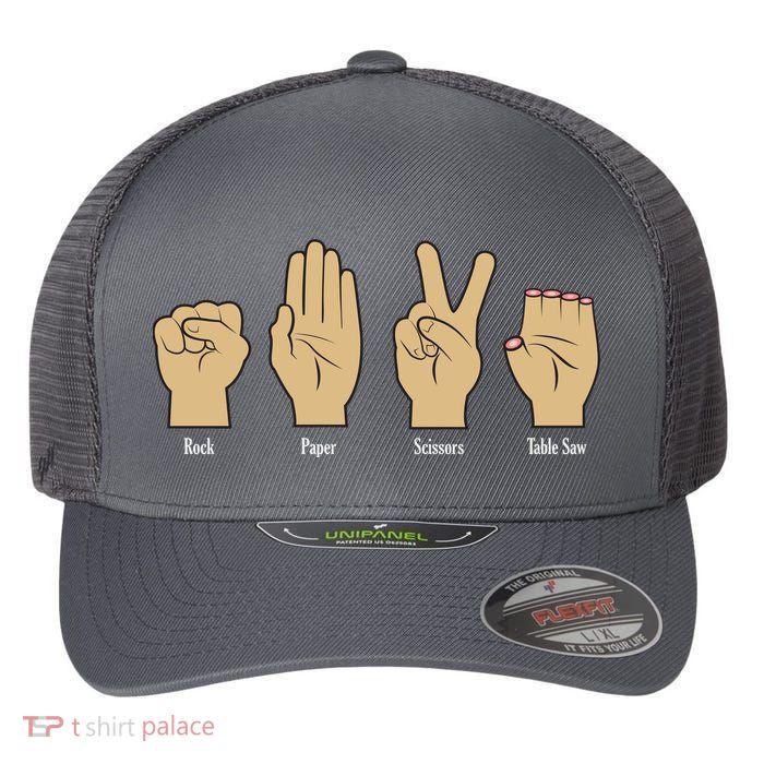Rock Paper Scissors Table Saw Flexfit Unipanel Trucker Cap