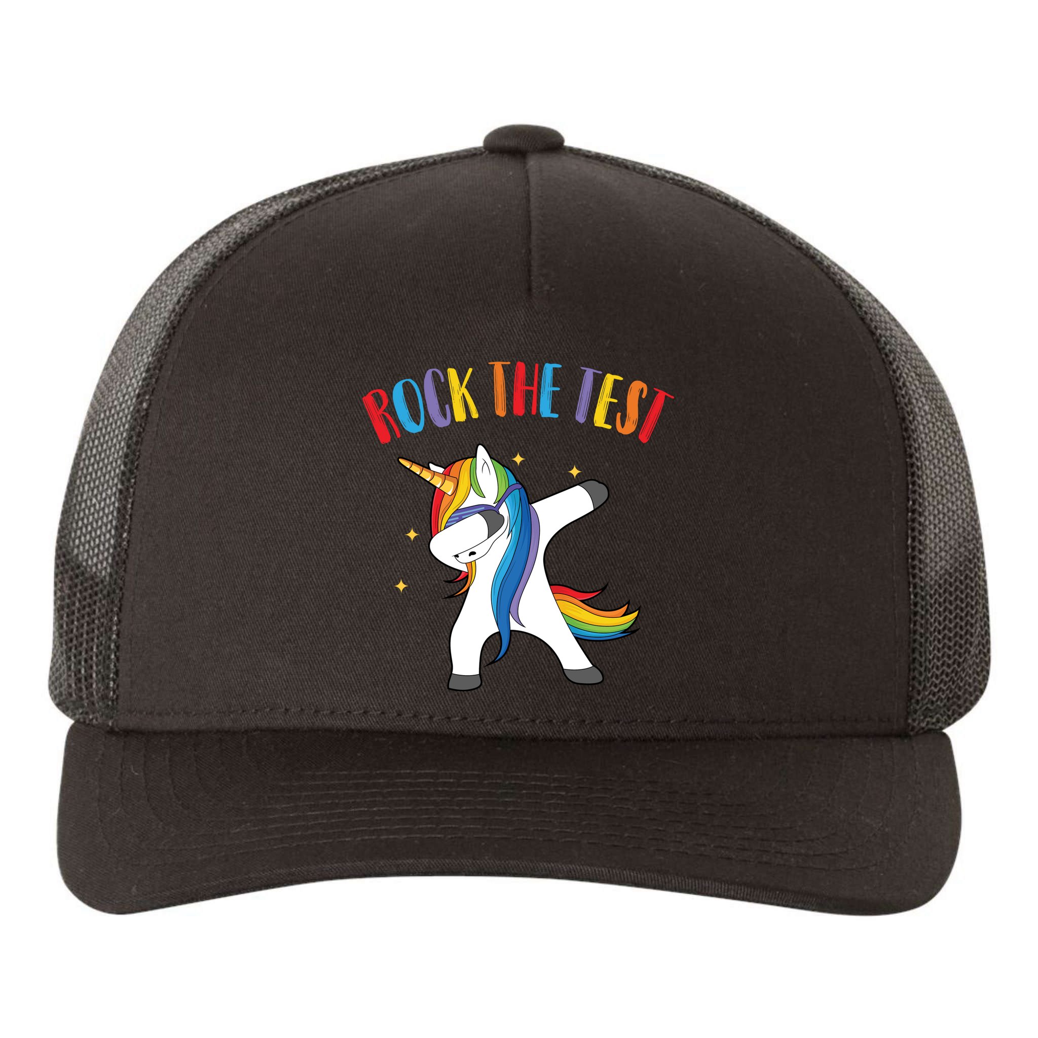 Rock The Test Dabbing Unicorn Yupoong Adult 5-Panel Trucker Hat