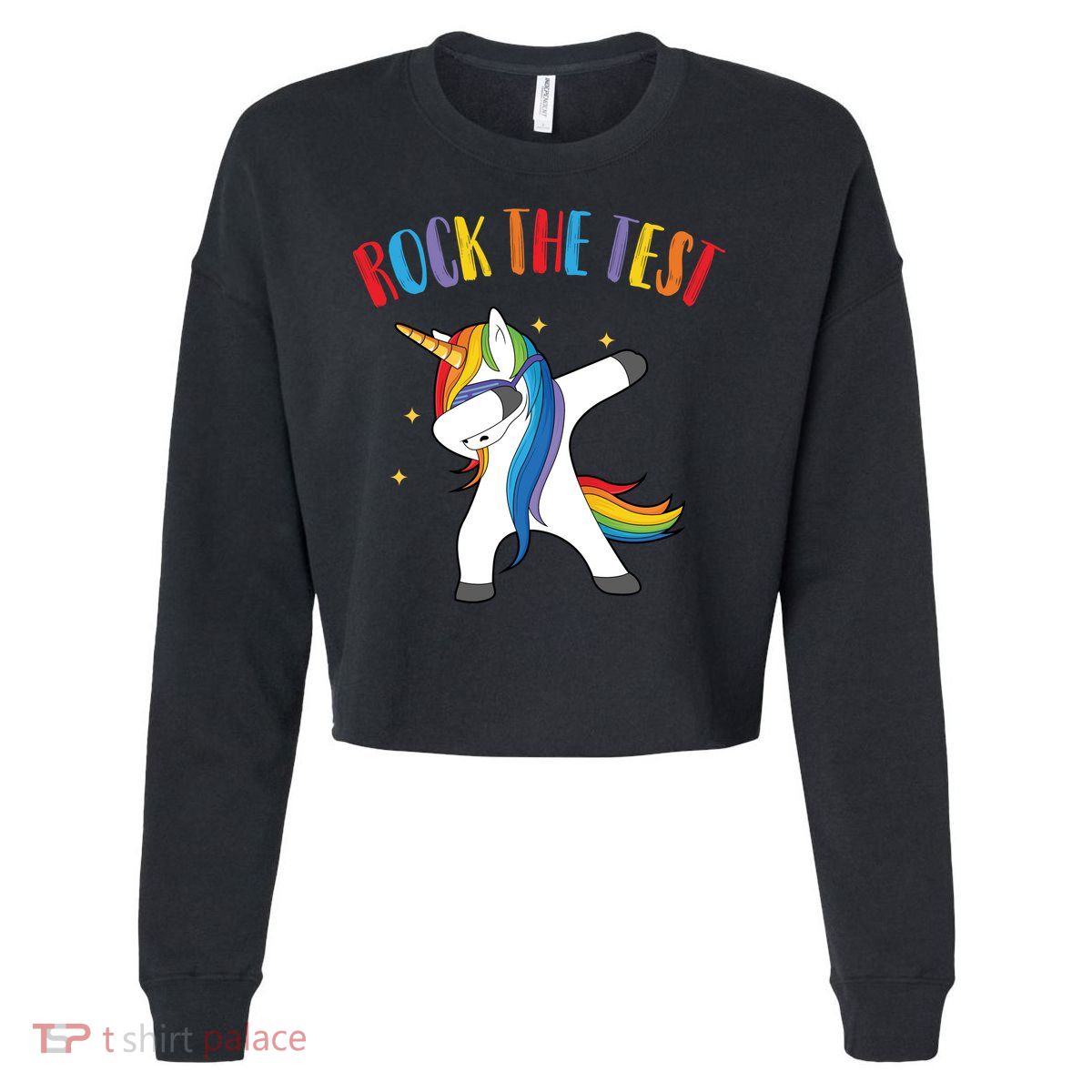 Rock The Test Dabbing Unicorn Cropped Pullover Crew