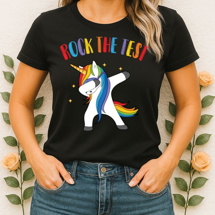 Rock The Test Dabbing Unicorn Womens T-Shirt