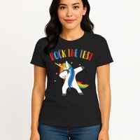 Rock The Test Dabbing Unicorn Womens T-Shirt