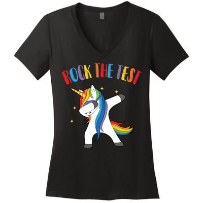 Rock The Test Dabbing Unicorn Women's V-Neck T-Shirt