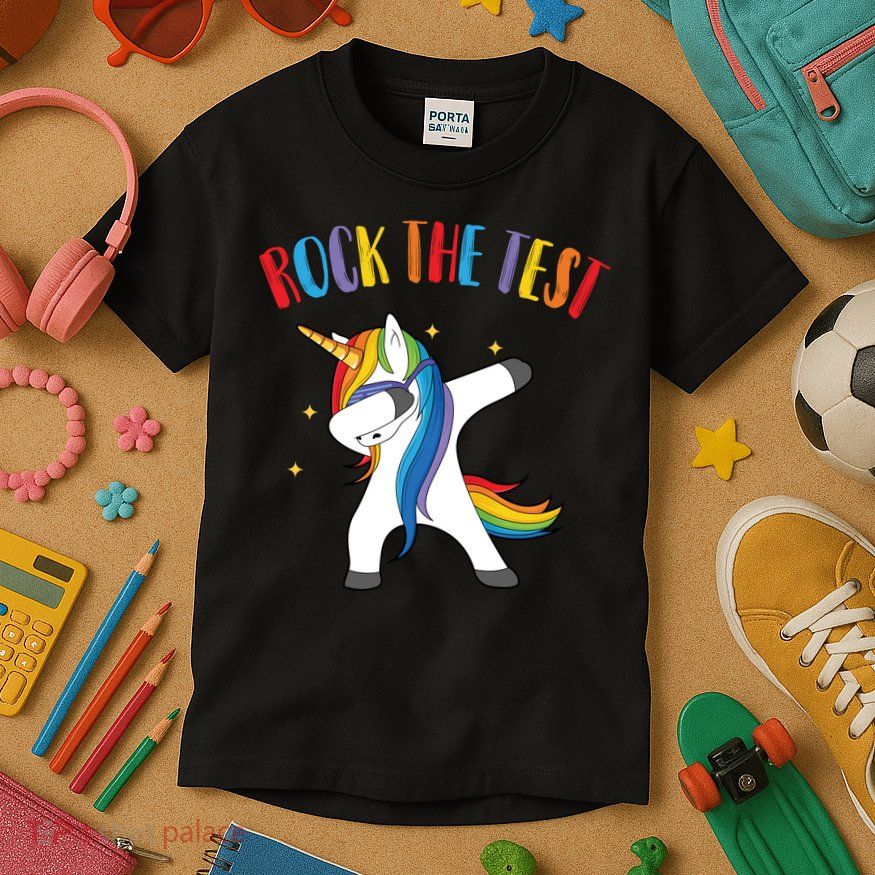Rock The Test Dabbing Unicorn Kids T-Shirt