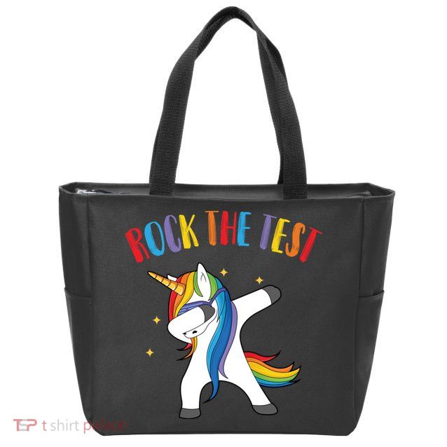 Rock The Test Dabbing Unicorn Zip Tote Bag