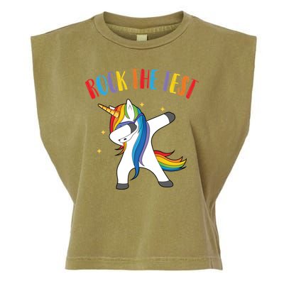Rock The Test Dabbing Unicorn Garment-Dyed Women's Muscle Tee