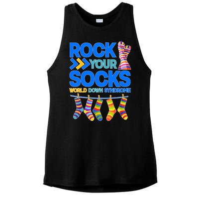 Rock Your Socks World Down Syndrome Awareness Day Ladies PosiCharge Tri-Blend Wicking Tank