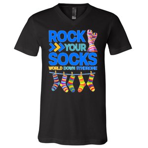 Rock Your Socks World Down Syndrome Awareness Day V-Neck T-Shirt